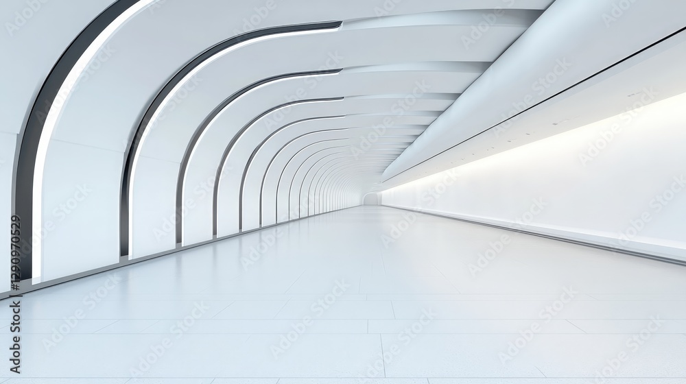 Poster long and spacious white corridor with soft lighting creating a peaceful atmosphere