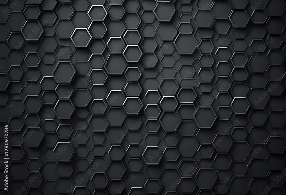 Poster Black hexagonal tile pattern creating a textured background appearance