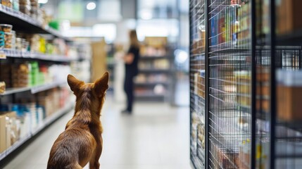 Thief alert at a pet store, employee noticing unusual behavior. Featuring swift action and pet product protection