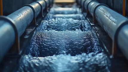 Modern urban wastewater treatment plant. Cold transparent water