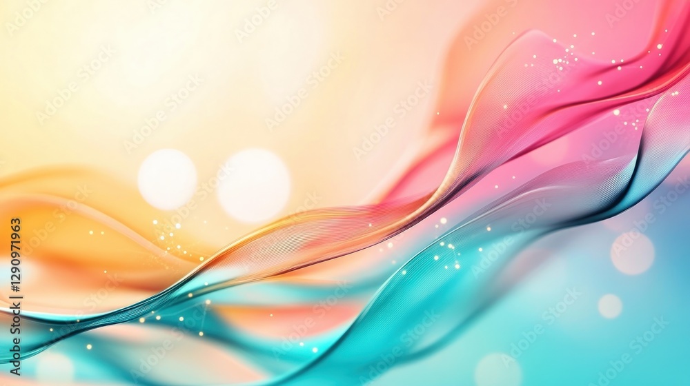 Poster Colorful Abstract Waves with Soft Light Background and Glittering Effect