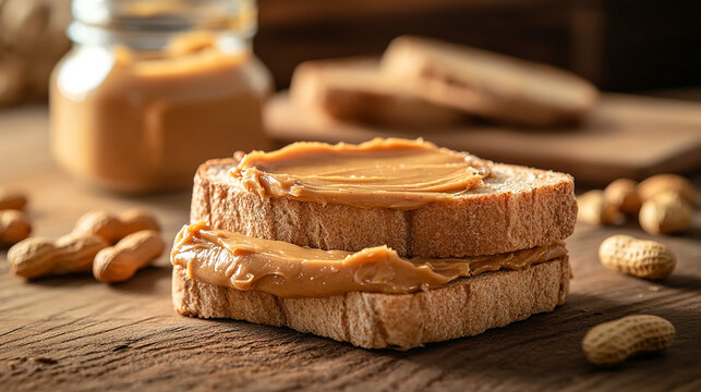 A piece of warm toast with a light spread of peanut butter