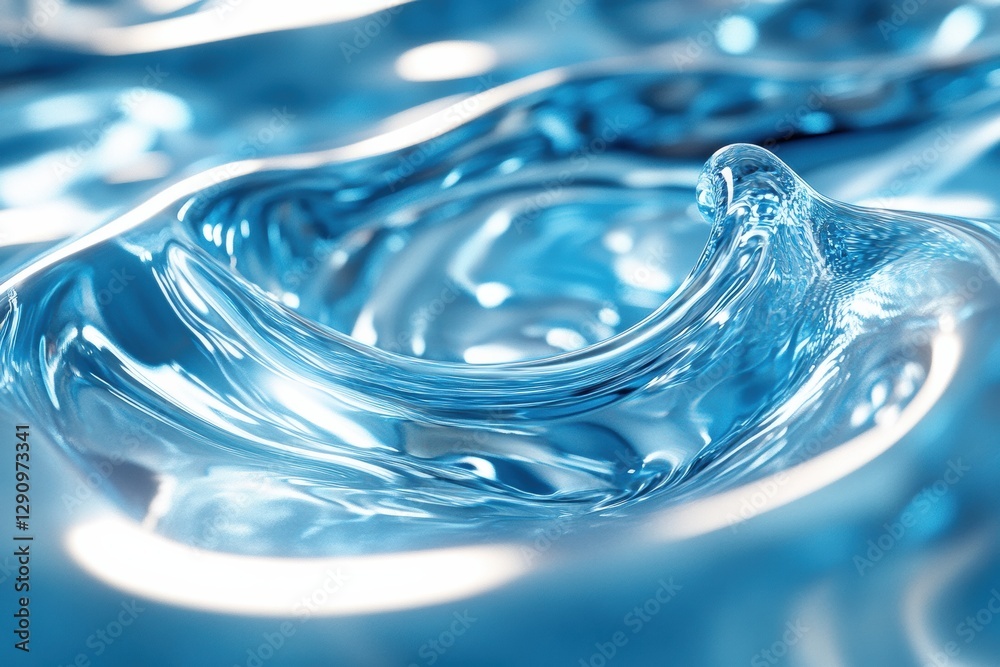 Poster pure blue water surface creating a gentle wave with light reflections