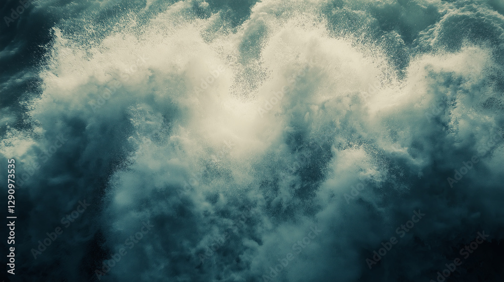 Poster a mesmerizing wave crashing against the shore in slow motion
