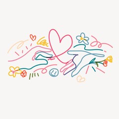 Colorful hands line clipart, LGBTQ celebration campaign