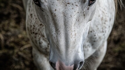 A close-up shot of a horse's face, with the rest of the image blurred
