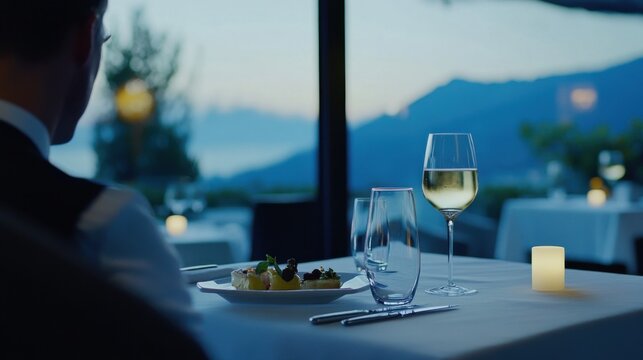 Lottery jackpot winner enjoying a fine dining experience at a five-star restaurant. Featuring elegance and indulgence - Powered by Adobe
