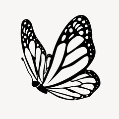 Butterfly doodle clipart, cute black & white illustration