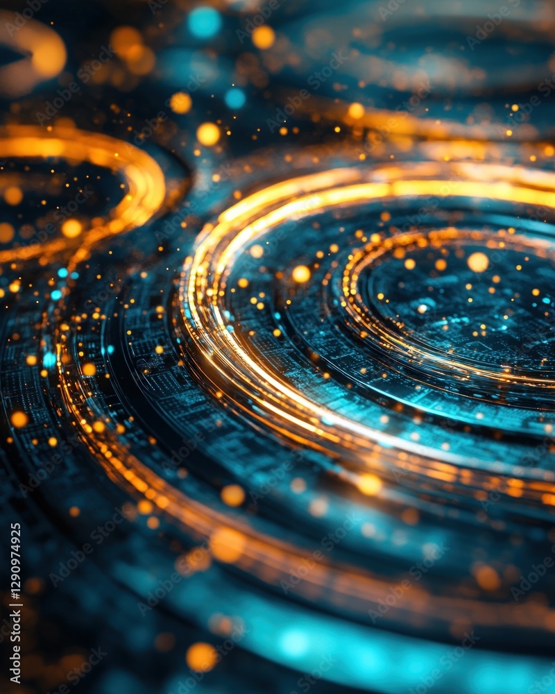 Aufkleber Abstract Digital Art with Glowing Circular Patterns and Particle Lights