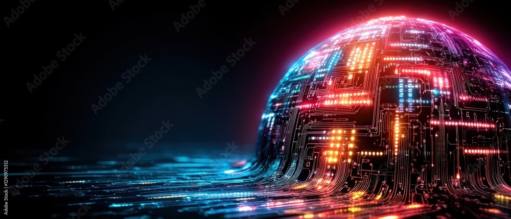 Aufkleber A close-up view of a computer circuit board illuminated with colorful lights