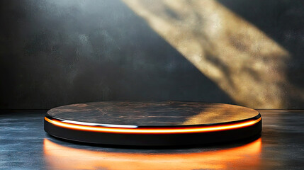 Obraz premium Abstract dark background with round podium and glowing light