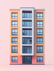 Fototapeta premium A modern colorful high rise apartment building in pastel colors