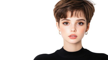 Stylish woman with short hair and black shirt, a minimalist portrait in monochrome