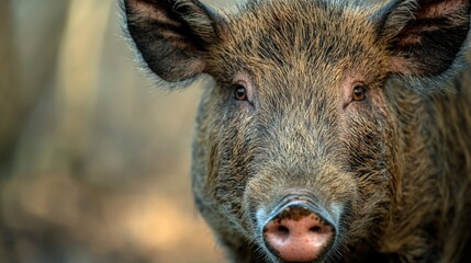 Fototapeta premium A close-up shot of a pig's face with a blurred background
