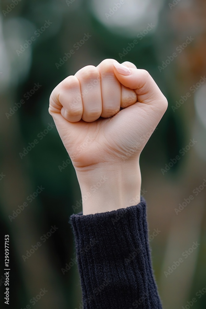 Poster a person's hand holds a banana high in the air, ready for use or display
