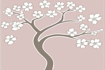 Elegant Stylized Cherry Blossom Tree on Pale Pink Background