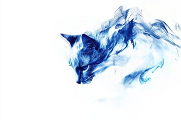 Cat with swirling blue smoke effect on a clean white background