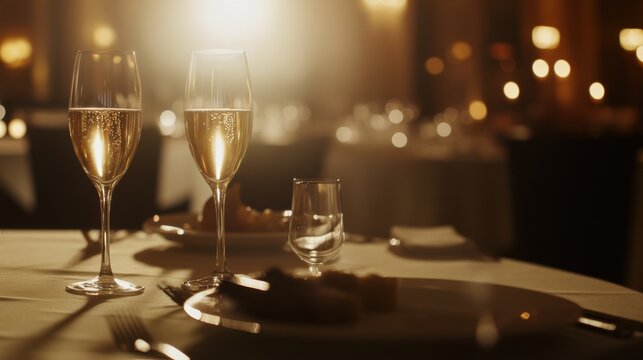 Lottery jackpot winner enjoying a gourmet dinner at an upscale restaurant. Featuring fine dining and luxury - Powered by Adobe