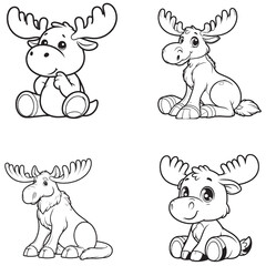 High-Quality Cute Cartoonic Moose Sitting Pose Vector Illustrations