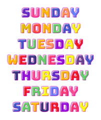 Vibrant Weekday Alphabet Display: A Colorful Spectrum of Days