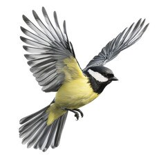 Naklejka premium Great Tit in Flight Dynamic Wings Abstract Background Freedom Soaring