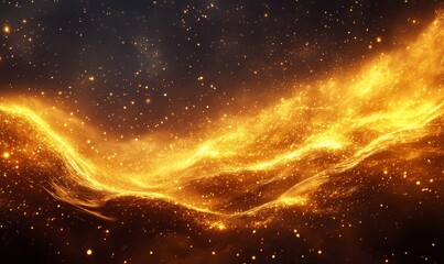 Golden Abstract Waves Crashing in the Cosmos, Generative AI