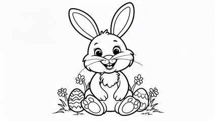 Fototapeta premium easter bunny with easter eggs coloring page for kids
