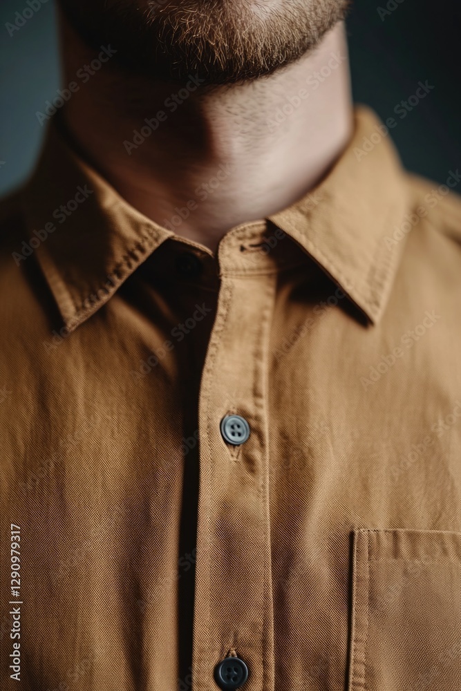 Poster Close-up portrait of a man wearing a casual button-down shirt, ideal for use in editorial or commercial contexts such as lifestyle and fashion photography