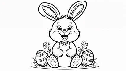 Fototapeta premium easter bunny with easter eggs coloring page for kids