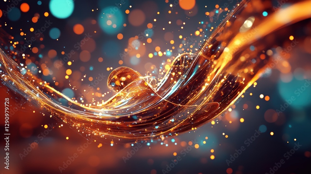 Aufkleber Abstract Colorful Light Waves with Glowing Particles and Bokeh Backgrounds