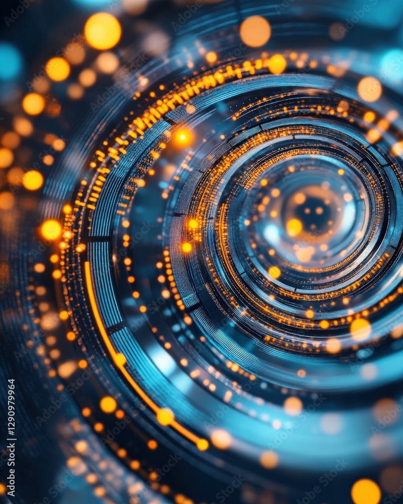 Aufkleber Abstract Circular Design with Glowing Lights and Dynamic Patterns in 3D Space