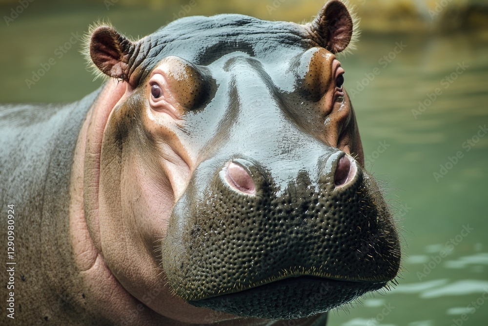 Poster a close-up view of a hippopotamus submerged in the water