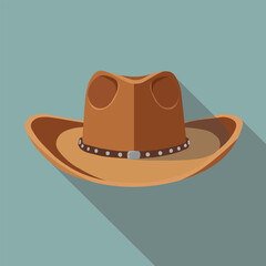 Western Cowboy Hat Vector Illustration, Classic Brown Leather Hat with Curved Brim and Decorative Band, Wild West Theme

