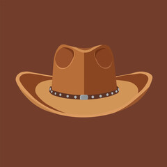 Western Cowboy Hat Vector Illustration, Classic Brown Leather Hat with Curved Brim and Decorative Band, Wild West Theme

