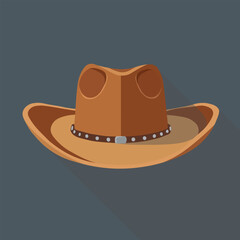 Western Cowboy Hat Vector Illustration, Classic Brown Leather Hat with Curved Brim and Decorative Band, Wild West Theme


