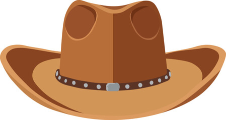 Western Cowboy Hat Vector Illustration, Classic Brown Leather Hat with Curved Brim and Decorative Band, Wild West Theme

