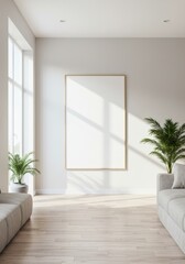 Fototapeta premium Frame mockup. Living room wall poster mockup. Interior mockup with home background. Modern interior design. 3D render