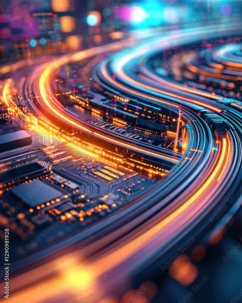 Aufkleber Dynamic Circuit Board with Glowing Lines and Futuristic Technology Elements