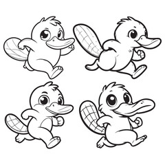 High-Quality Cute Cartoonic Platypus Running Pose Vector Illustrations