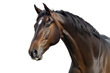 Fototapeta premium A close-up shot of a horse's face and neck on a white background