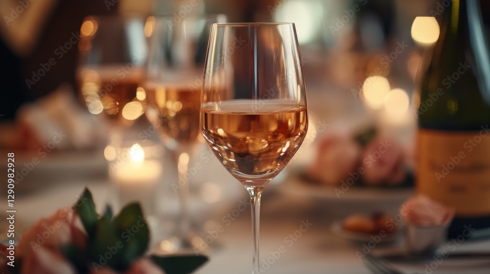 Poster a close-up shot of a glass of wine on a table, perfect for use in food and drink related projects