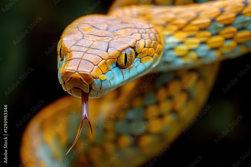 Aufkleber A close-up view of a snake's head with its tongue extended, great for editorial or scientific use