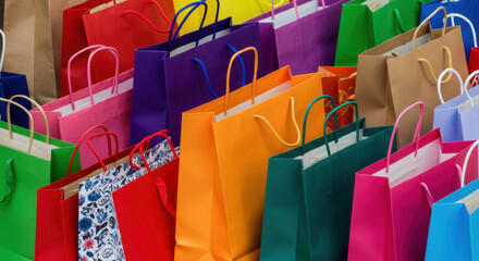 Shopping bags colorful assortment retail purchases display