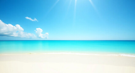 Fototapeta premium Summer vacation, tropical beach with blue sky and sea for relaxation, panoramic beach background, summer holiday with beautiful nature sand, sunlight, ocean water