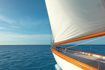 Sailing yacht gliding smoothly across calm waters under bright b