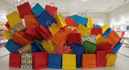 Shopping bags colorful assortment retail purchases display