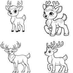 High-Quality Cute Cartoonic Reindeer Standing Pose Vector Illustrations