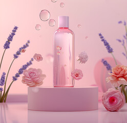 Luksusowy kosmetyk w otoczeniu kwiatów.