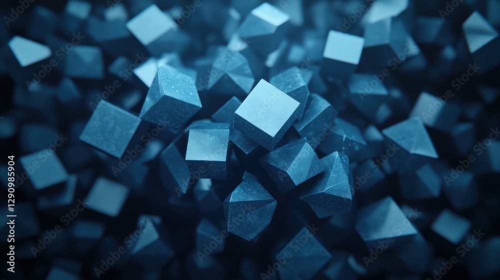 Poster Abstract Blue Geometric Shapes in Random Arrangement for Background Design