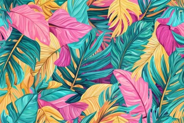 A flat lay design showcasing a vibrant tropical background.